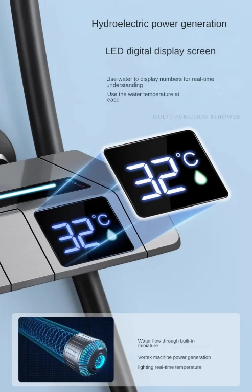 Top1 Gray Piano Key Digital Display Faucet Shower System 4-Function Smart Tap Jet Gold Bathroom Set Bathtub shower set