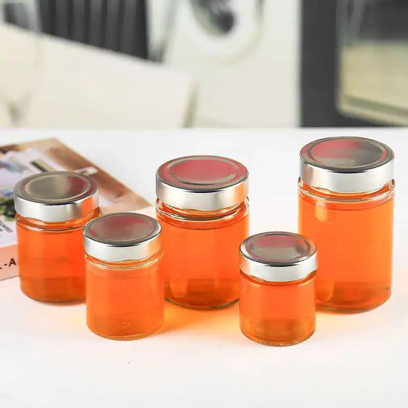 Wide Mouth food storage container Jam Butter honey straight side Glass Jar With airtight Metal screw Lid