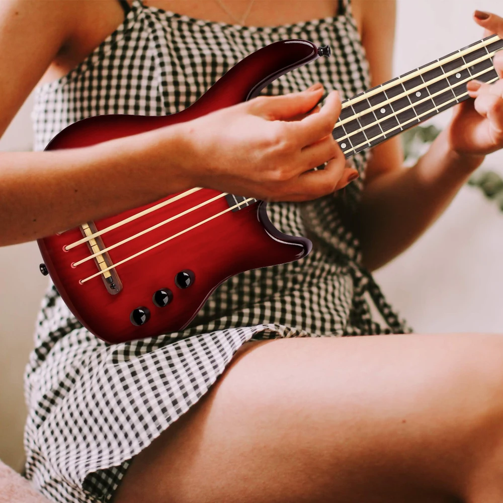 Pop Grade Red Polished 4-String UBass Basse Guitar Electric Bass with Acoustic Headstock Ash Body Maple Back/Side for Music