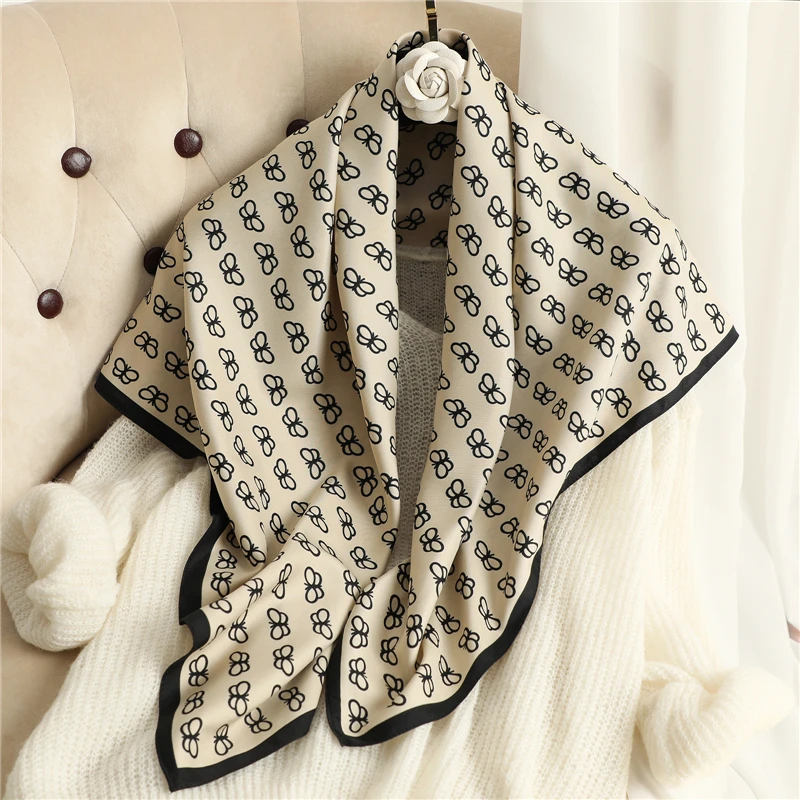 New Luxury 90cm*90cm 2021 New Brand Shawl Twill Women Silk Scarf Morning Glory Print Square Scarves Wraps Fashion Hijab Headband