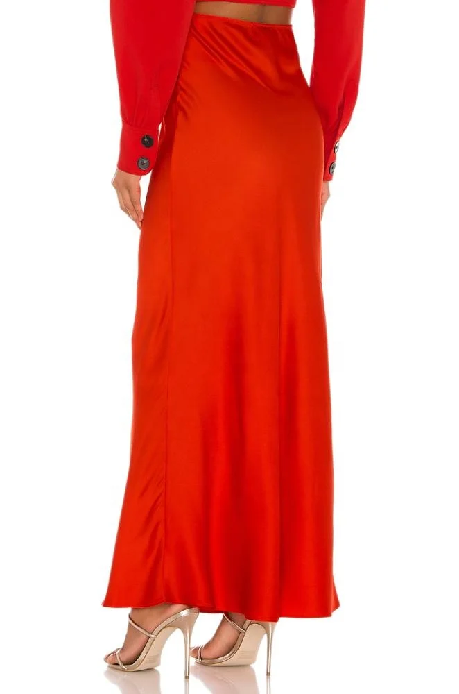 OEM service 100% polyester Women red puff sleeves blouse top with skirt clothing 2 piece set