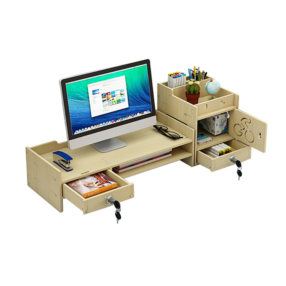 Bamboo Monitor Stand Riser with Drawer, Desk Shelf Organizer Keyboard Storage Pen Holder