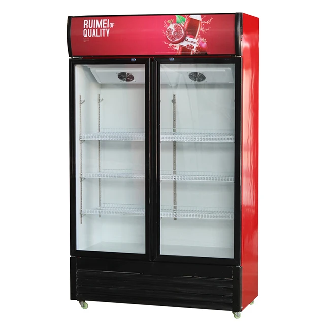 Drink Bottle Cooler Display Refrigerator Commercial Double Glass Door Beverage Fridge