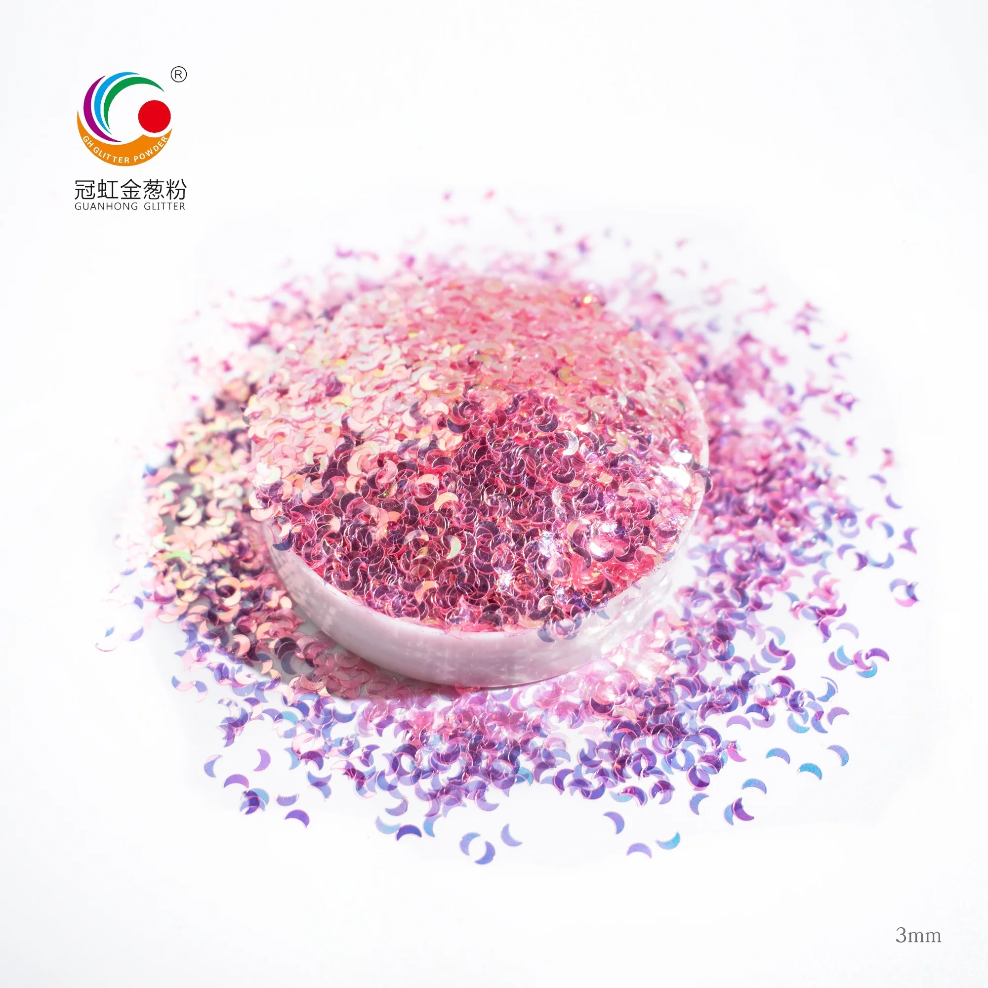 
GH7100 Hot Selling Bulk Environmental PET Glitter Chunky Material Irregular Moon Shape Blue Iridescent Glitter Powder 