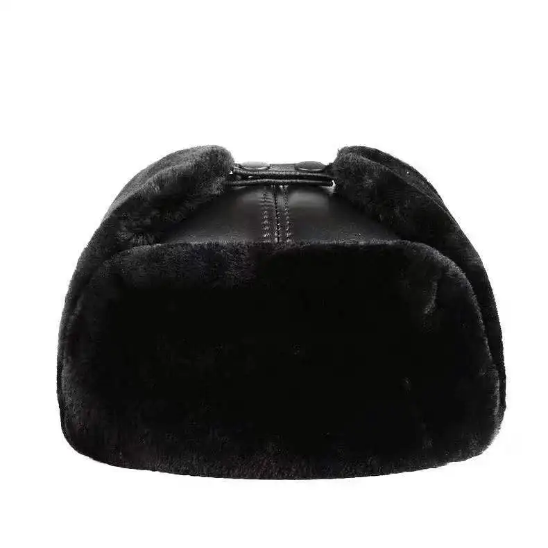 Mens WinterUnisex Shearling Sheepskin Leather Aviator Russian Ushanka Trapper Winter Fur Hats Cold Weather Hat for Men