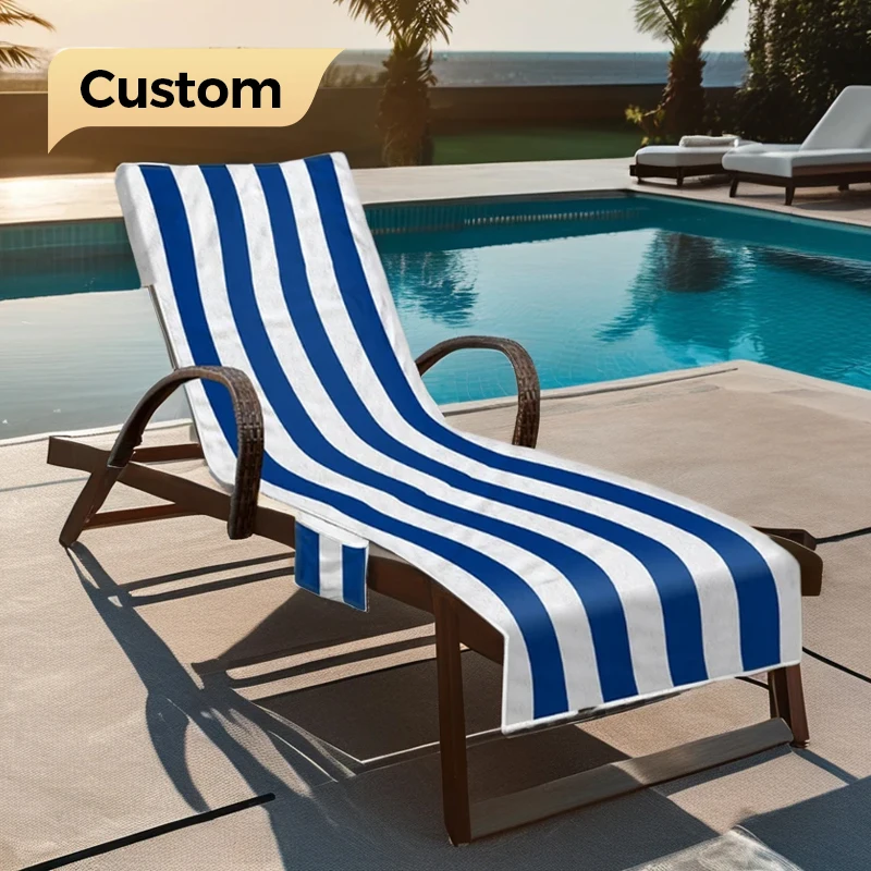 Custom Design Large Size Folding Soft Microfiber With Pockets Outdoor For Garden Pool Stripe Long Chair Towel Cover