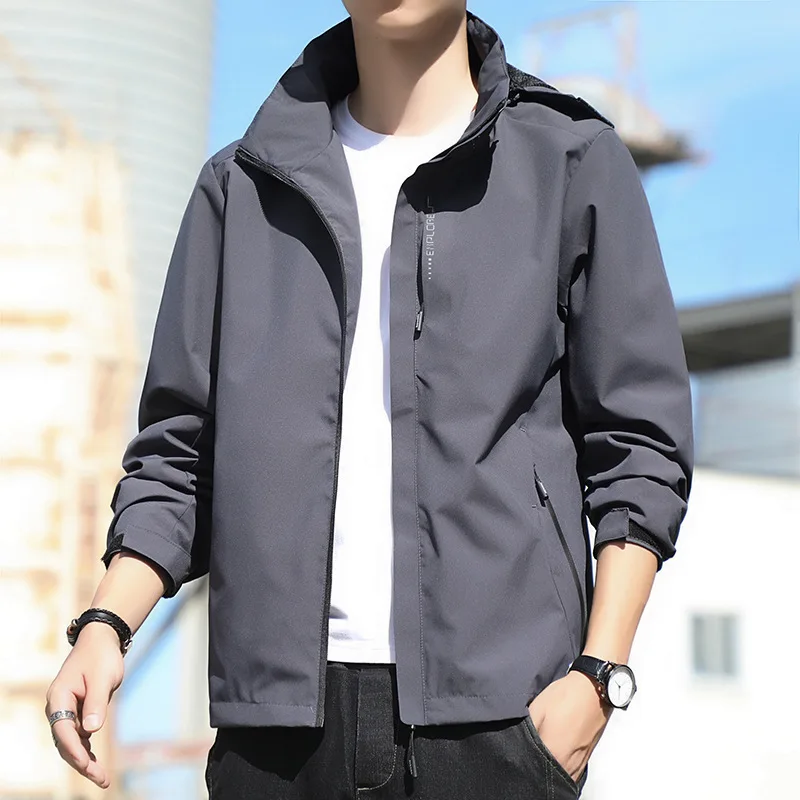Men Spring and Fall Light Casual Jacket Waterproof Windproof Outdoor Sports Hooded Coat