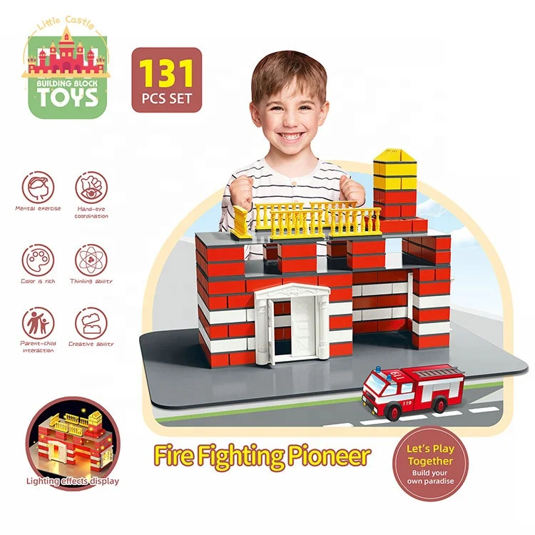 Creative DIY Cement Building Toy Kids Plastic Fire Station Model With Light SL13A563