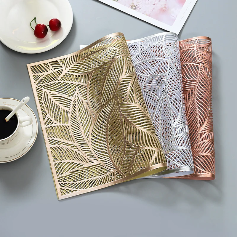 Hot selling promotion PVC placemats luxury wholesale Rectangle Leaf pattern placemats for dining table
