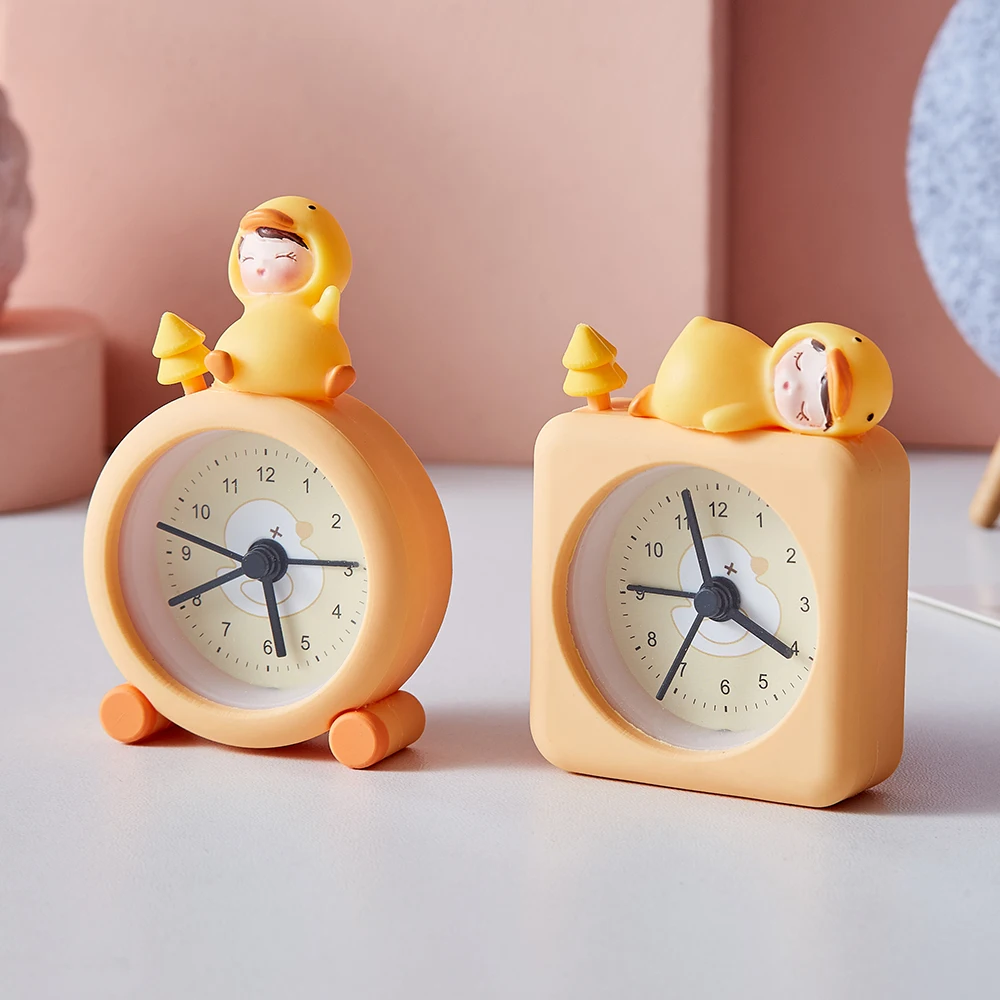 Modern home decoration resin potty duck alarm clock metal bedside clock table clock