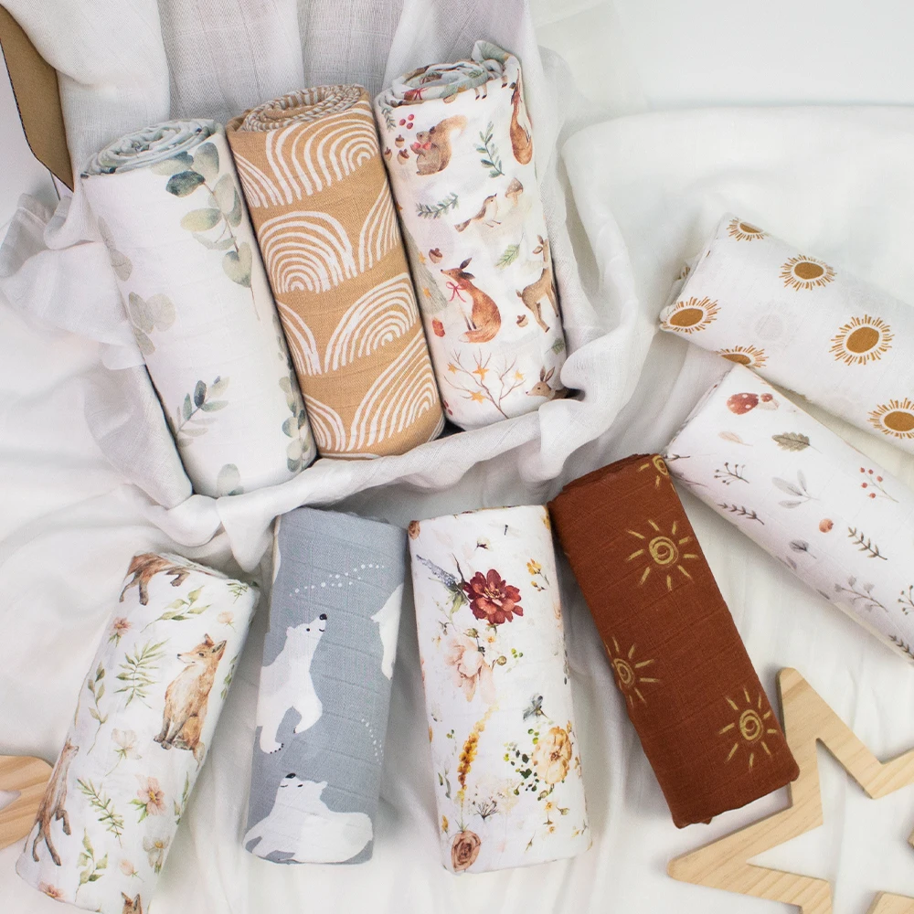 Custom Digital Screen Print 70% Bamboo 30% Organic Cotton Newborn Swaddle Wrap Receiving Blanket Baby Muslin Swaddle Blankets