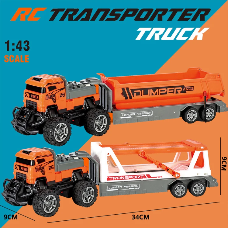 1/43 Toddler USB Charging Light RC Truck Carrier Toy Construction Remote Control Car Transport Truck Toy for Kids