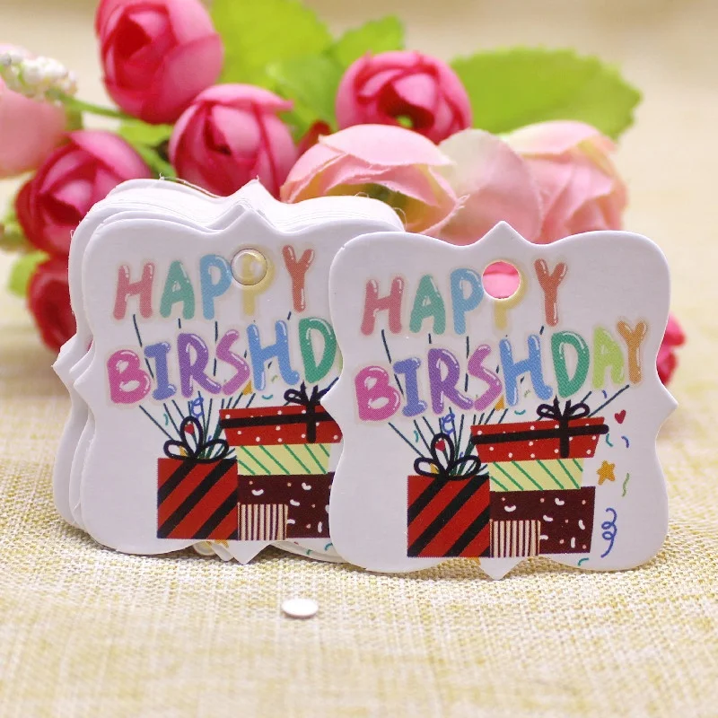 100 Pcs/Pack Happy Birthday Theme Unicorn Paper Gift Tag for Coming Gift Tags Baby Birthday Box Packaging Accessories