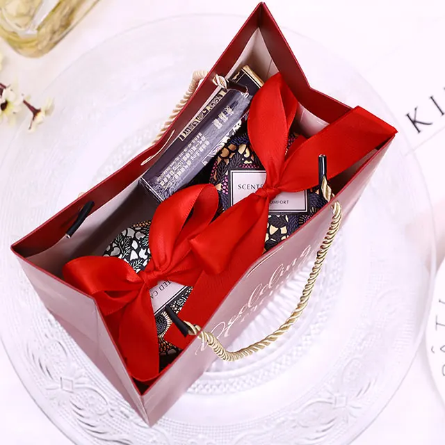 Candy Color Gift Paper Bags Solid Shopping Bag with Handle and Ribbon Wedding Party Favors Festival Big & Small Gift Bags 10pcs