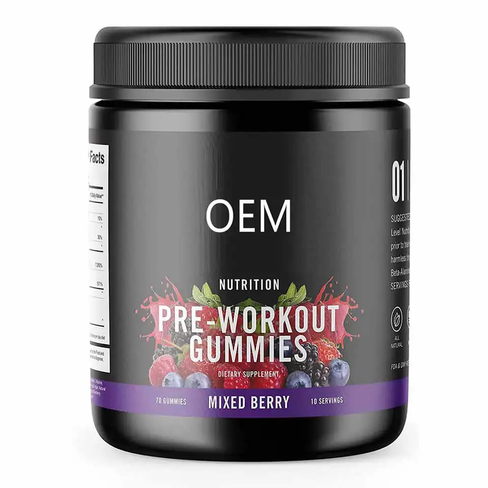 OEM 2022 Wholesale Optimum Nutrition Pre Workout Gummy Energy BCAA Gummies Supplier Vitamin B12 Supplement preworkout Gummies