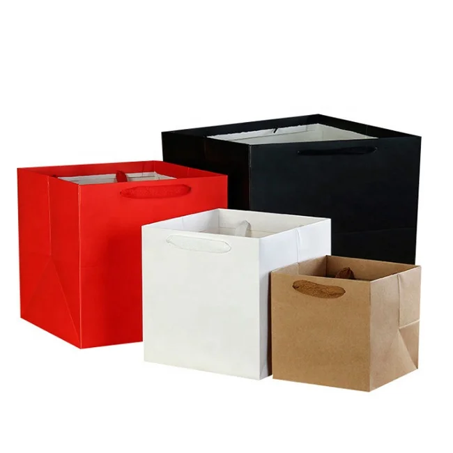 New Wholesale Custom Luxury Square Shopping Packaging Logo Print Cheap Kraft Paper Bag