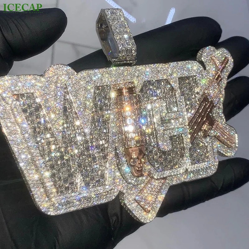 Custom VVS Moissanite Diamond Letter Name Hip Hop Jewelry Iced Out 925 Sterling Silver Logo Rose Gold Charm Pendant
