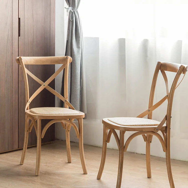 
Back Cross Restaurant Wooden Room French Upholstered Furniture Antique Cheap Wholesale High Wood Design Dining Chair 