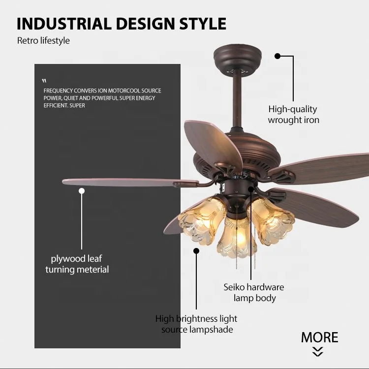 Retro Style Electric Ceiling Fan With Light Plywood E27 Remote Control Ceiling Lamp