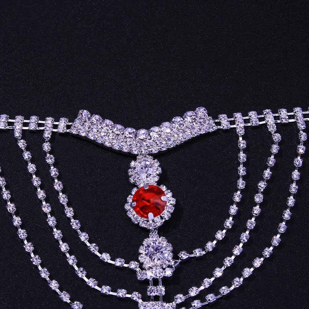 European and American style fashion bikini body chain, a sexy accessory with sparkling crystals and ruby gemstones body chain