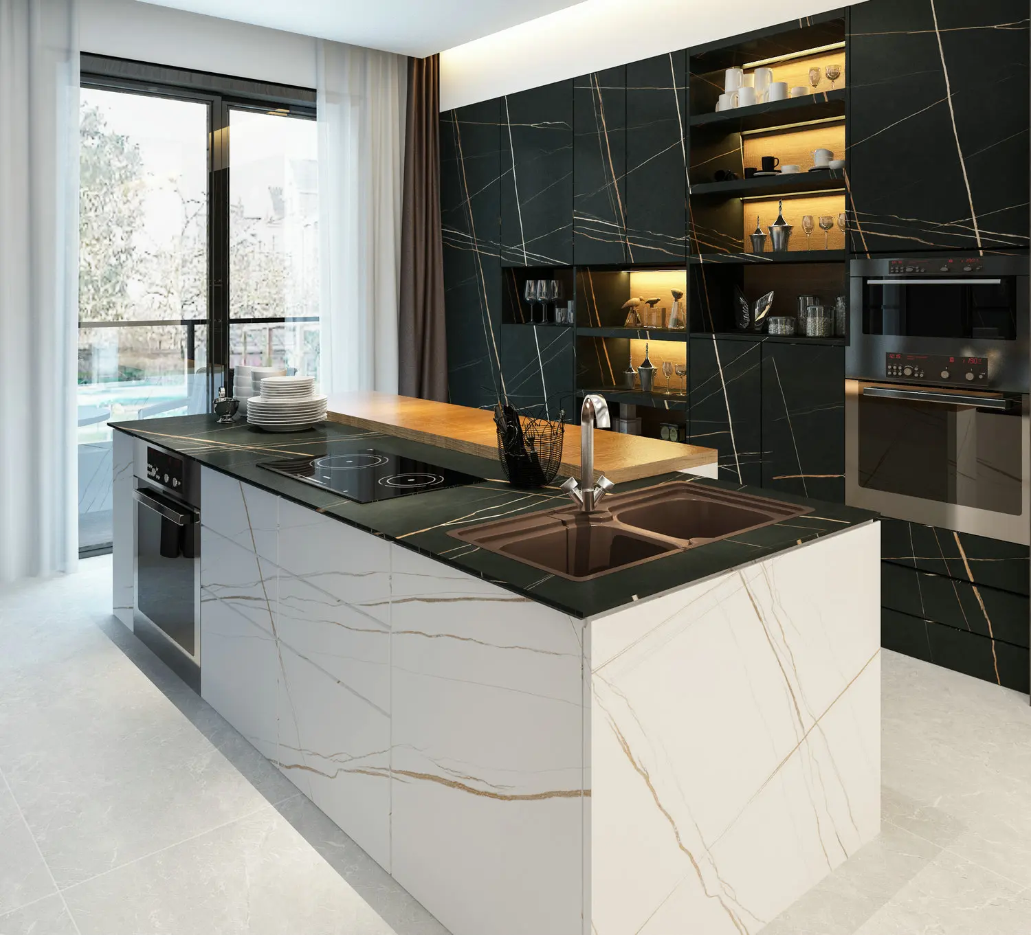 YDSTONE Artificial Calacatta Gold Ceramic Tile Glossy Interior Porcelain Sintered Stone for Wall