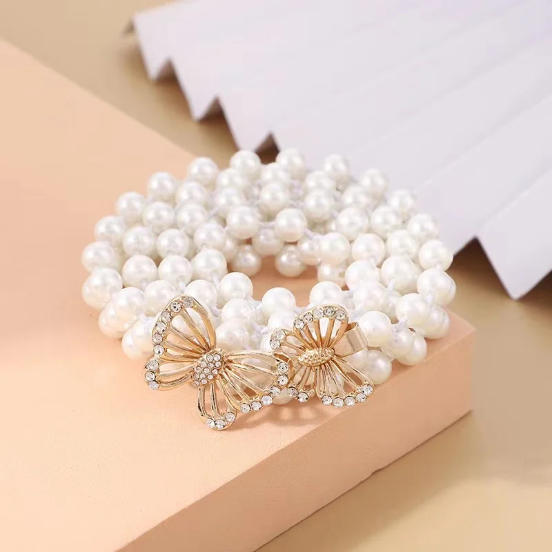 Explosive pearl woven thin belt popular with skirt butterfly pearl waist chain women