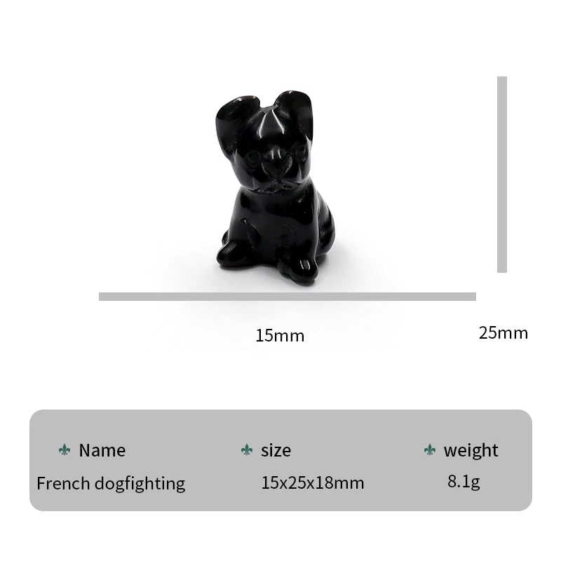 1Inch Natural Crystals Healing Stones Polished Animals Carving French Bulldog Crystal Crafts For Home Decoration