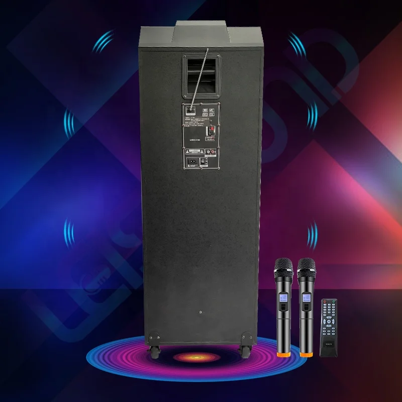 LEISOUND double 12inch pull rod portable wireless rechargeable battery trolley party dj speaker