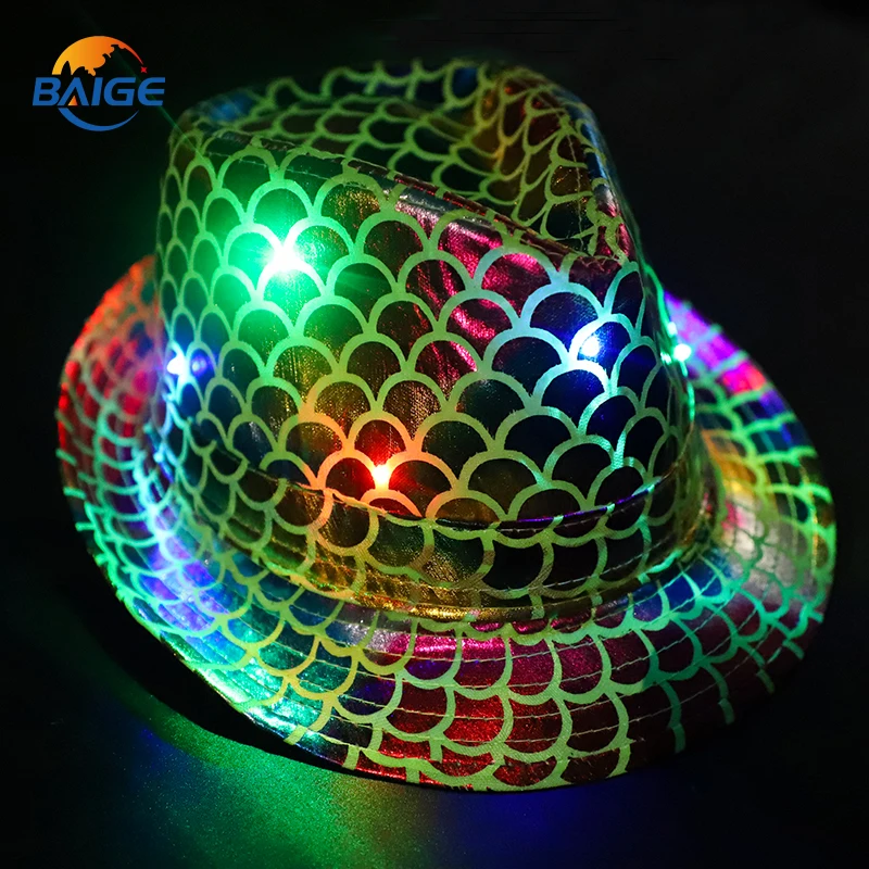 Happy new Year Glowing Hat LED Light Up Flashing Fedora Hat