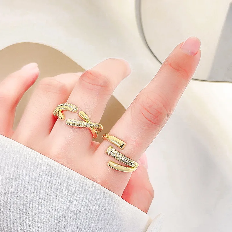 juhu micro-inlaid zircon cross-wound ring female ins tide niche index finger ring open metal ring