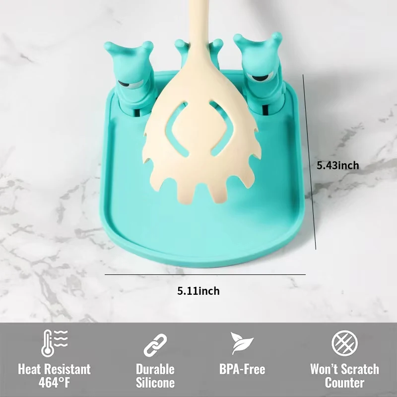 New Design Heat-Resistant BPA-Free Grill Utensil Rest & Spoon Holder for Kitchen Counter Silicone Spoon Rest with Drip Pad