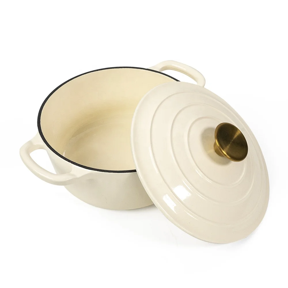 Cookercool hot sell cast iron white enamel nonstick kitchen cookingware pots sets with Gold