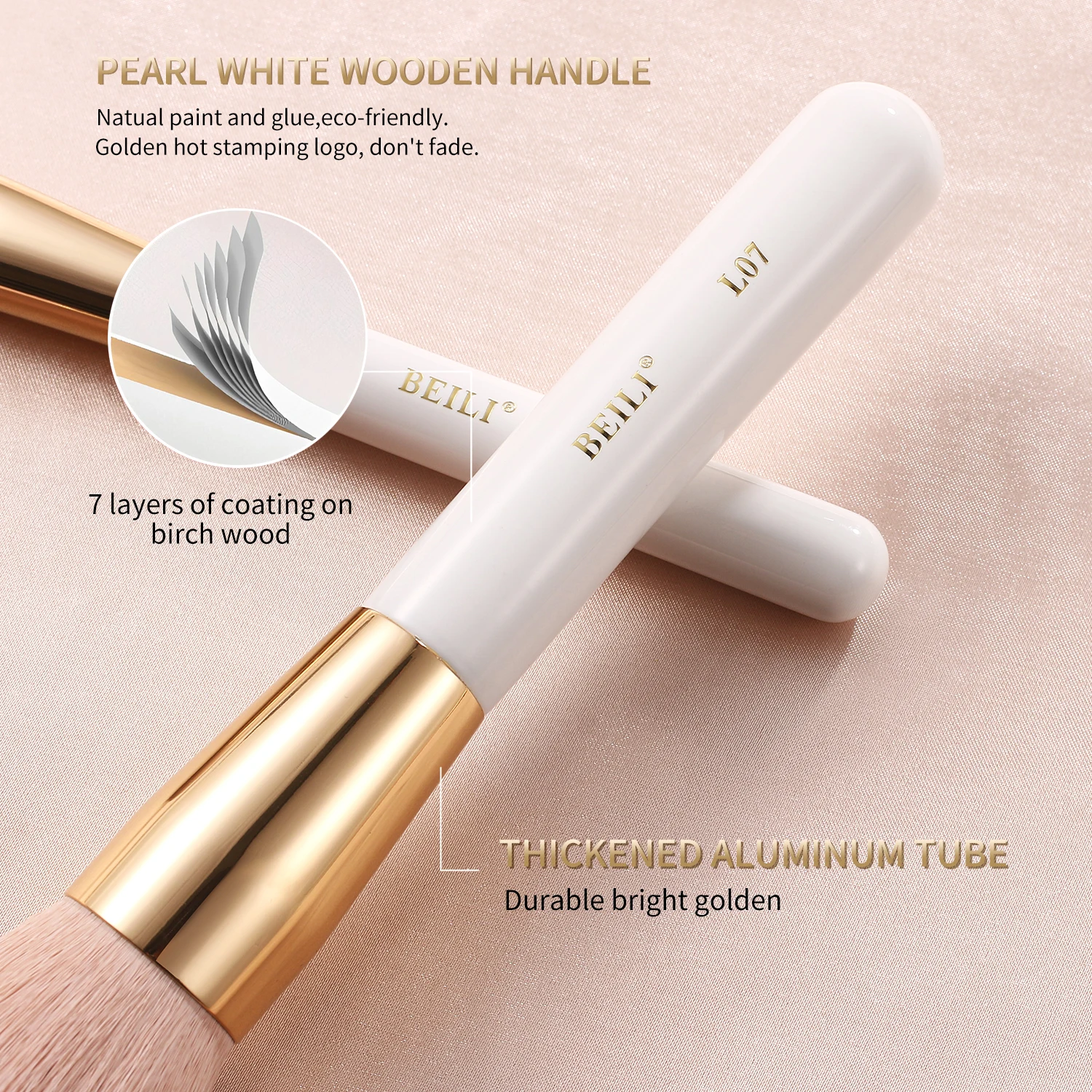 BEILI High Quality Wholesale custom professional white makeup brushes foundation concealer blending brush set makeup with logo
