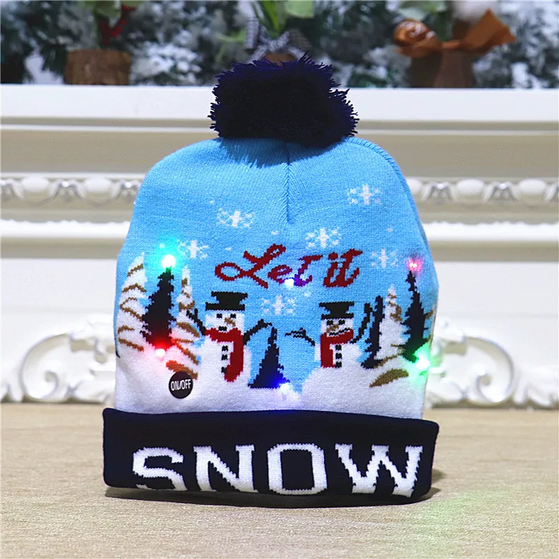 Christmas Hats Child Knitted Hat Colorful Glowing Blinking Beanie LED Flashing Light up Adult Christmas Decoration Supplies