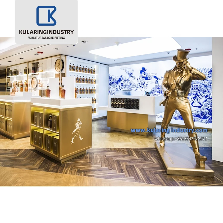 Whisky Display Rack For Wooden Liquor Wine Shop Store Interior Design Furniture