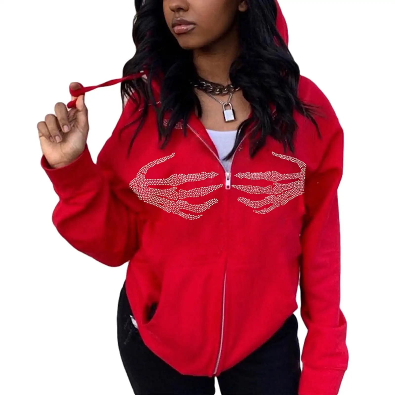 Factory Embroidery Sweatshirt Graphic Streetwear Drop Shoulder Custom Logo Pullover Puff Printing Rhinestone 100% Cotton Hoodie