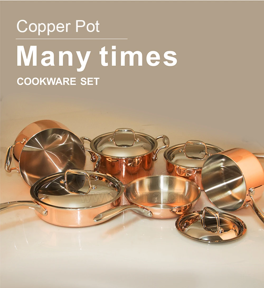 QANA Factory Wholesale OEM copper pot Cookware Sets pans pot Kitchen Tools soup & stock cooking pot frypan nonstick