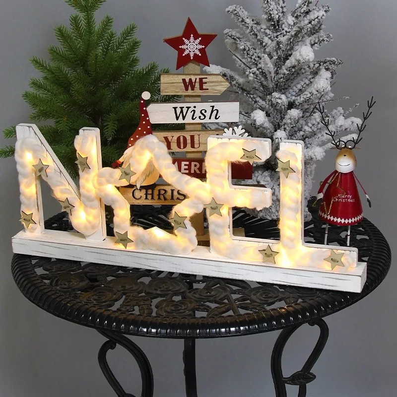 Новогодние украшения NOEL светящиеся деревянные настольные аксессуары для декоративной сцены