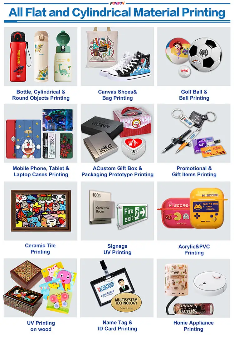 Funsun Factory Direct Wholesale A3 UV Flatbed Printer for Phone Case Cup Glass PVC Wood Leather