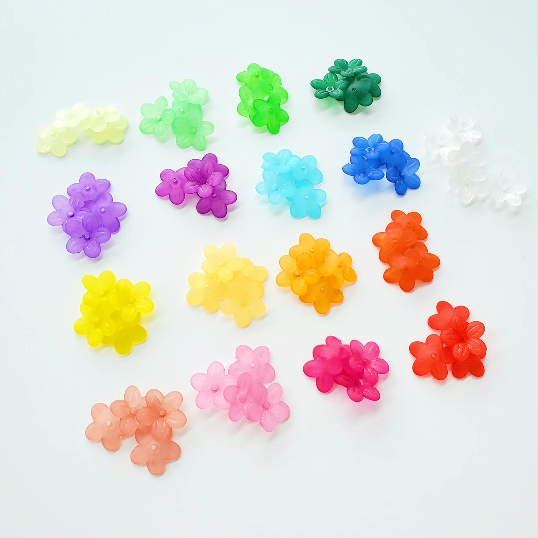 Wholesale Matte 740pcs/Bag Leaf Acrylic Beads 19mm Acrylic Transparent Frosted Five-petal Flower Beads For Jewelry Making