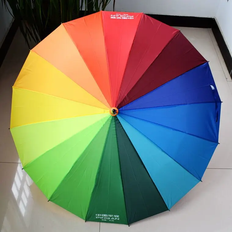 23 Inch 16 Ribs 16 Colors Hot Sale Semi Automatic Windproof rainbow umbrella Custom Colorful Promotion Straight Umbrella