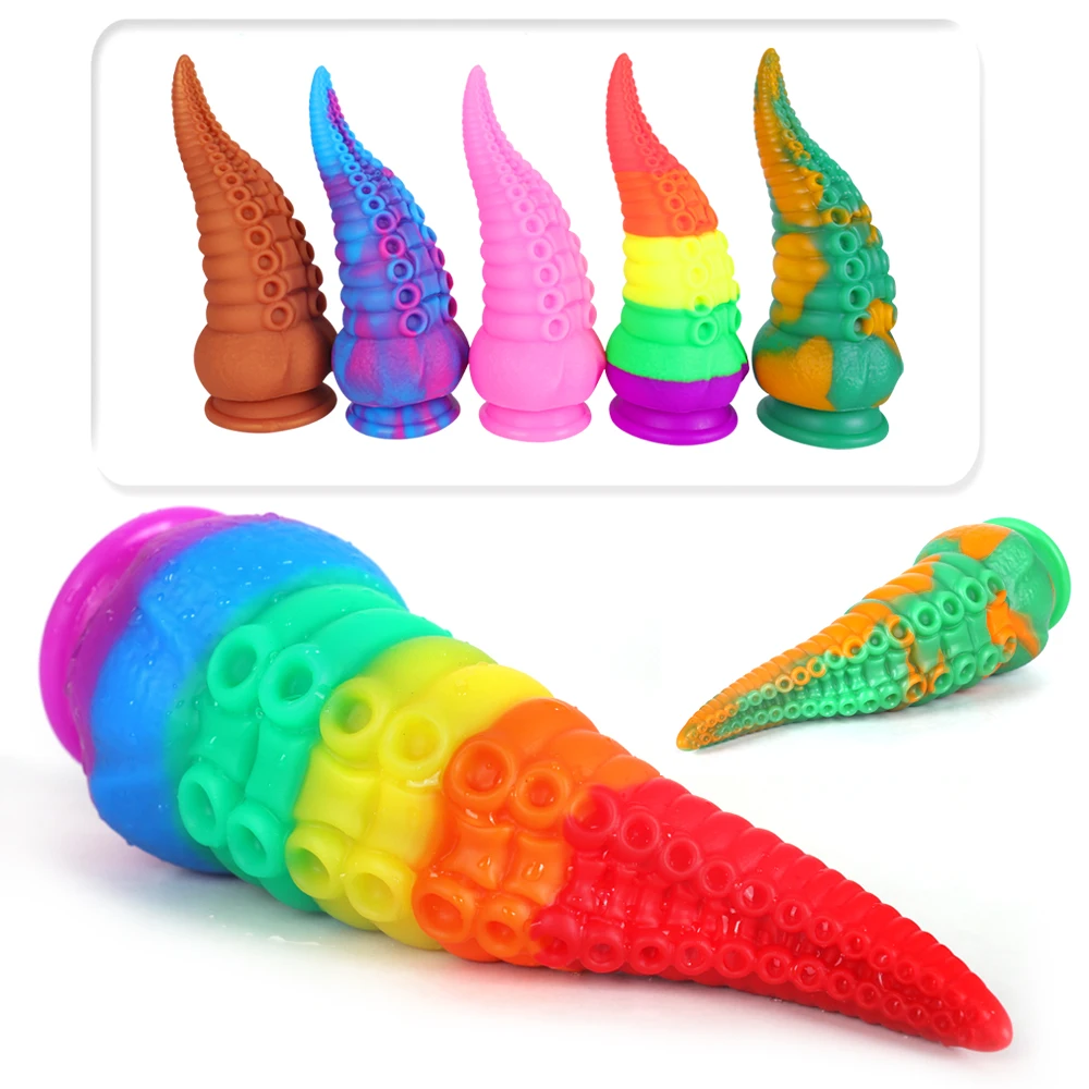 New Mixed-color Liquid Silicone Large Phallus Simulation Alien Posterior Anal Plug Dildo Sex Toy
