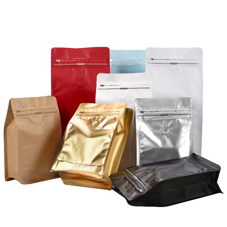 Custom Printed Empty Flat Bottom Mylar Bag 250g 12oz Coffee Bean Tea Packaging Bags With Valve Zipper