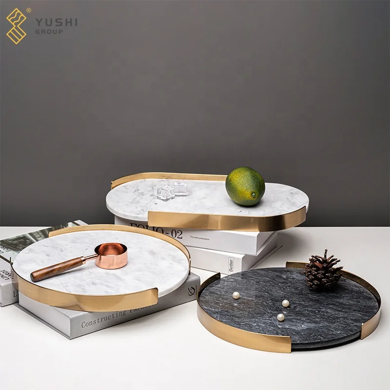 Yushi GroupModern Creative Marble Tray Ornament Artistic Home Storage Stone Tray Crafts Desktop Hotel Party Storage Decoration