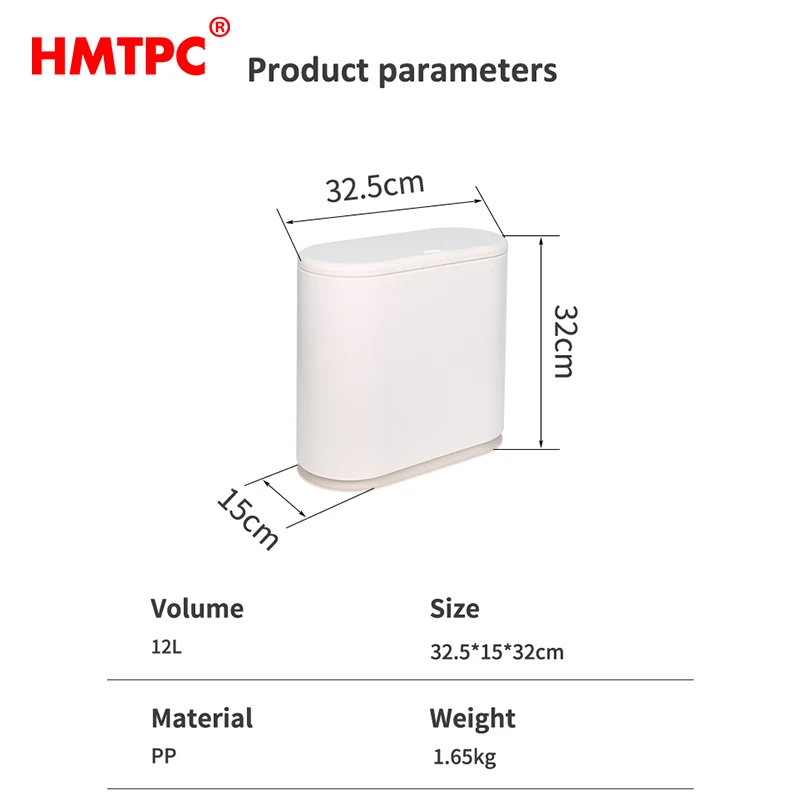 New 2024 Wholesale White 12L Small Plastic PP Push Button Home Waste Bins Garbage Container Rubbish Trash Can With High Quality