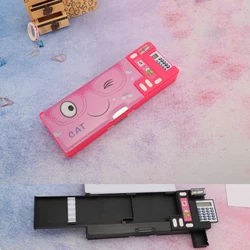 Student cartoon plastic stationery box double-sided open pencil case creative multifunctional calculator pencil case