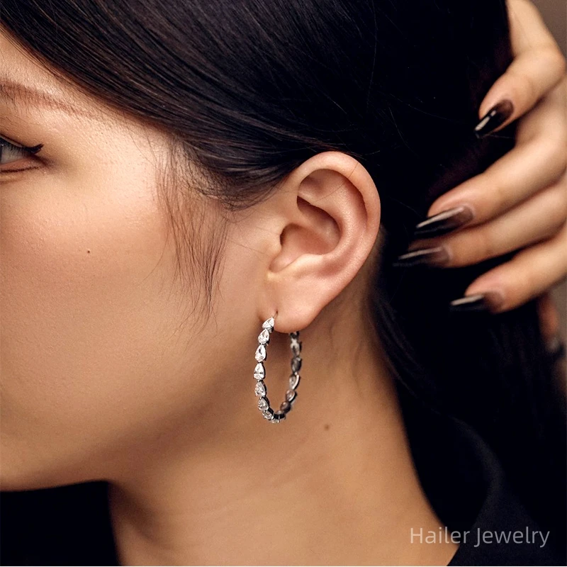 Hailer joyas pear shaped moissanite gold earrings 18k solid hypoallergenic chunky hoop earrings for women