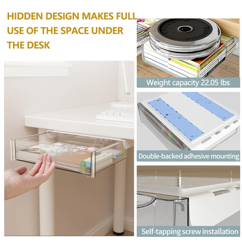 Single-Tier Self-Adhesive Desktop Organizer Wood Acrylic Storage Box Metal Tray Rack Holder Office Home Use Table Management