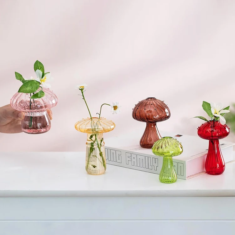 Small Mushroom Glass Flower Vase Cute Glass Single Flower Hydroponic Plant Vase