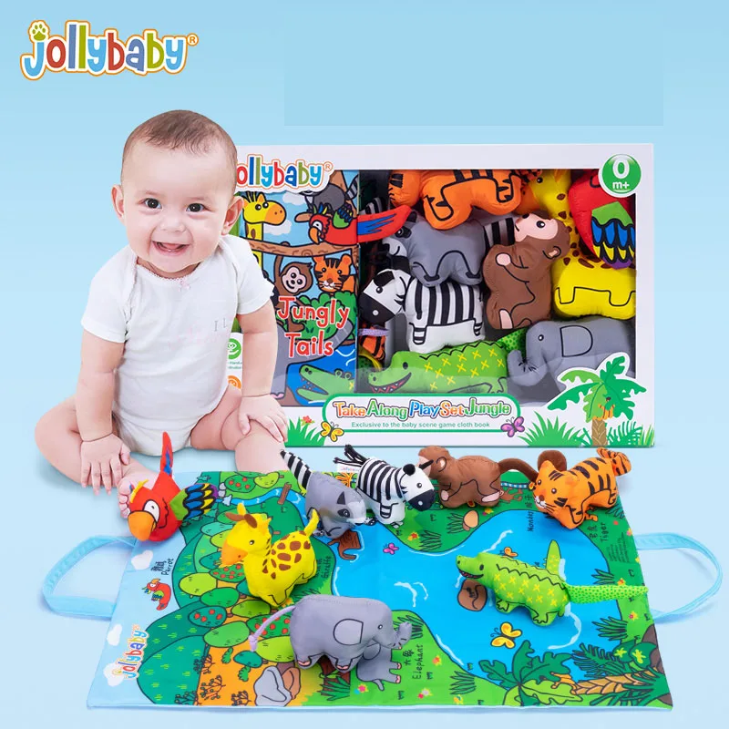 
Jollybaby Polyester Stuffed Touch And Feel Soft Animal Tails Cloth Book Crinkling Squeaky Soft Animal Dolls Play Mat Set 